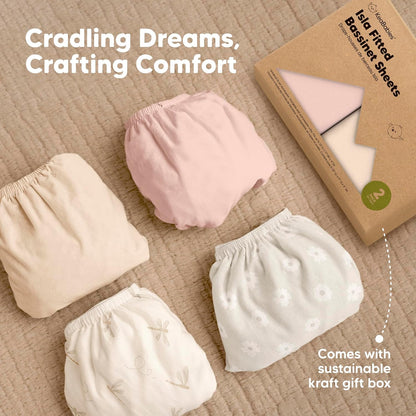 2-Pack Baby Bassinet Sheets Girl, Boy - 33x17 Viscose Derived from Bamboo Bedside Mattress Fitted Bassinet Sheets, Compatible with Halo Bassinest Swivel Sleeper, Baby Delight, Graco (Pecan)