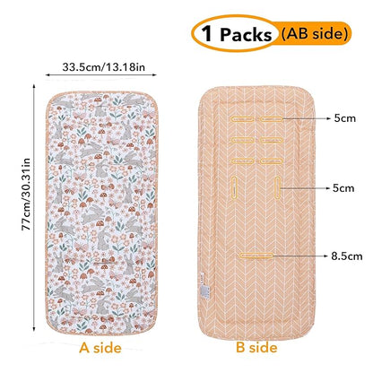 Baby Stroller Cushion,Infant Car Seat Insert-Reversible Universal Breathable and Soft Newborn seat Liner for Stroller,100% Cotton Seat Pad Liner for Newborns-34x78cm,1 Pack(Rabbit)