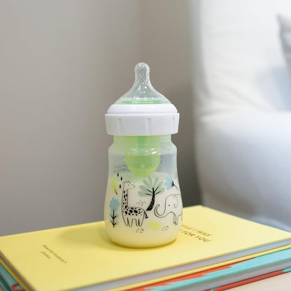 Dr. Brown's Anti-Colic Options + Wide-Neck Baby Bottle Designer Edition Dino Decos, 9oz/270mL, Level 1 Slow Flow Nipple, BPA-Free, 0m+, 2-Pack