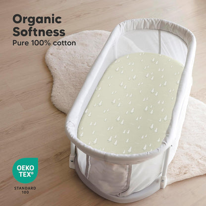 2-Pack Organic Bassinet Sheets for Girls, Boys - 100% Cotton Bassinet Mattress Sheets Compatible with Halo Bassinest Swivel Sleeper, Graco, Baby Delight, Chicco, Unisex Fitted Bassinet Sheets (Elly)