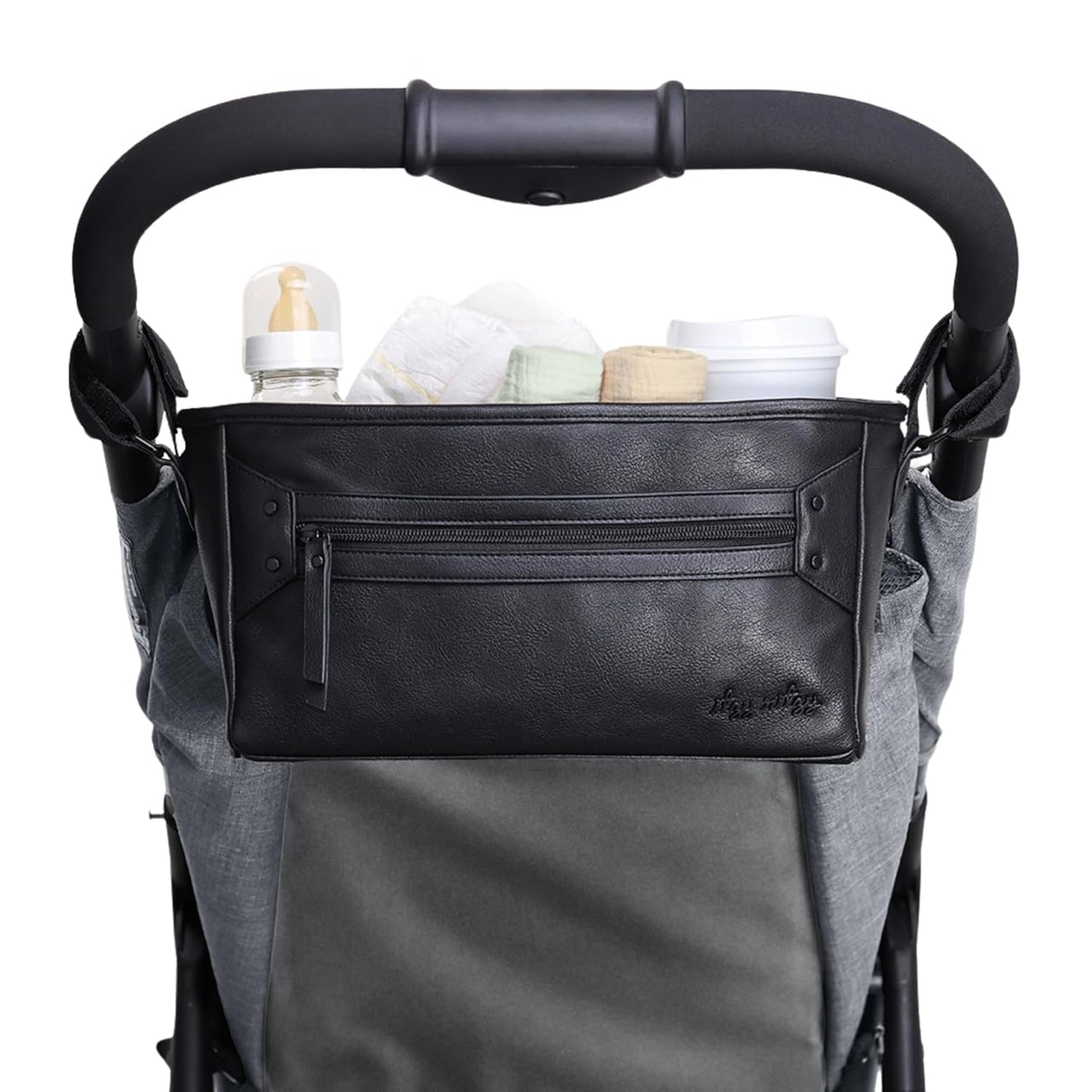 Itzy Ritzy Adjustable Stroller Caddy and Organizer Bag Featuring Front Zippered Pocket, 2 Built-In Interior Pockets & Adjustable Straps to Fit Nearly Any Stroller (Coffee and Cream)