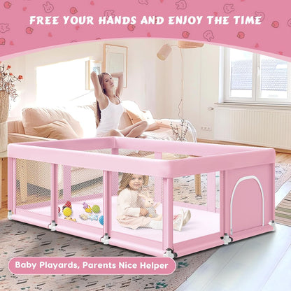 Fshibila 74" ×50" Large Baby Playpen, Baby Playard for Babies and Toddlers, Baby Fence Play Pens for Indoor & Outdoor, Sturdy Safety Play Yard with Soft Breathable Mesh, Anti-Fall, Grey