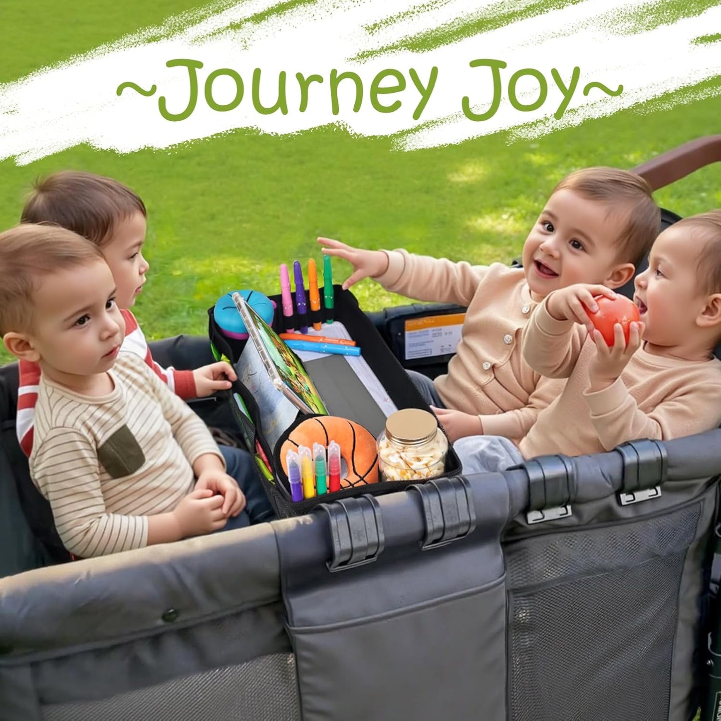 Babenest Stroller Snack Tray for Wonderfold Wagon W2, Foldable Thickened Snack Tray with Cup Holder, Storage Mesh Bag & Pen Slot, Easy to Clean Snack Board for Drawing