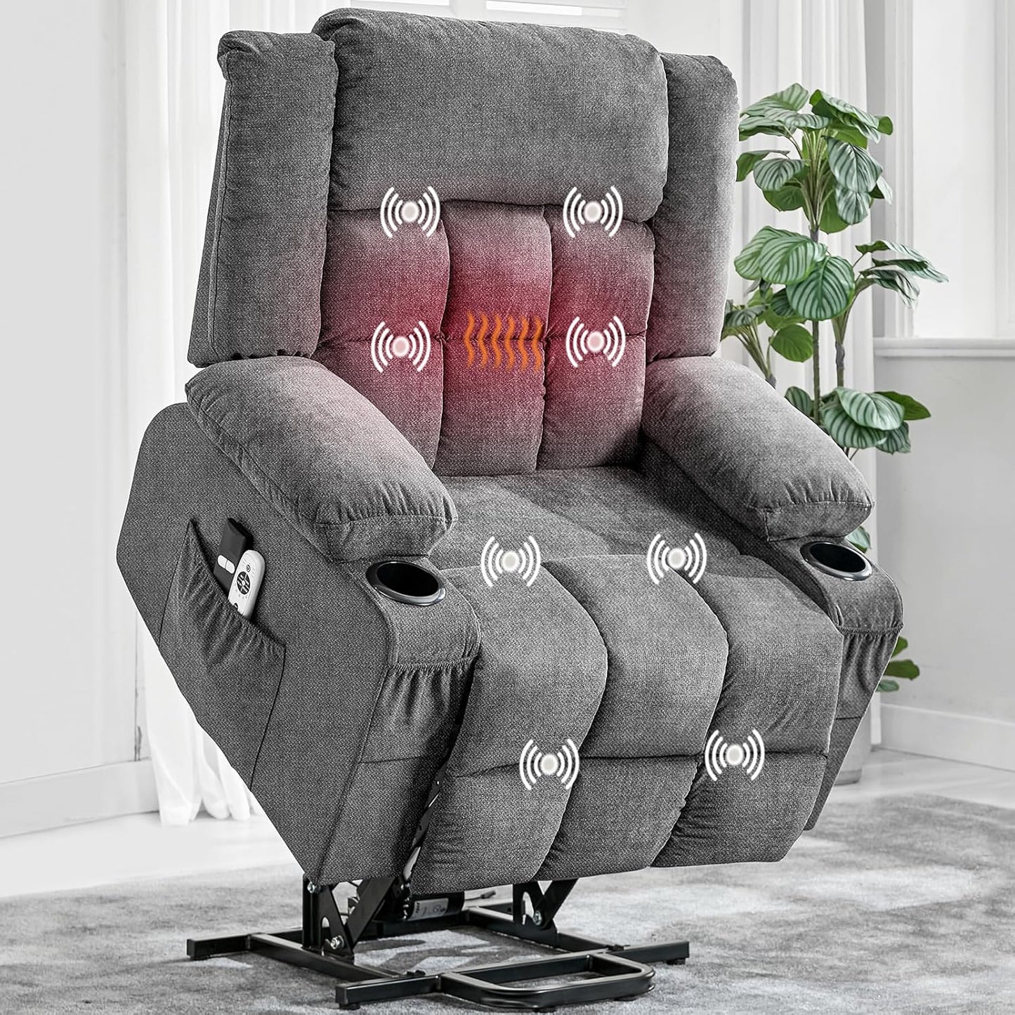Rocking Recliner Chair for Adults Wide 360° Swivel Rocker Recliner with Cup Holder Nursery Glider with Upholstered Deep Seat Linen Lazy boy Chair for Living Room Browm