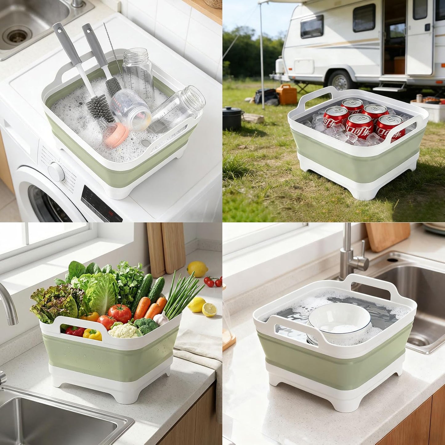 Volnamal Collapsible Wash Basin for Baby Bottles - Portable 2.4 Gallon Dish Tub with Drying Rack & Lid, Foldable Sink for Camping, Outdoor Space-Saving Tub for Kitchen, RV, Camping, Outdoor Use