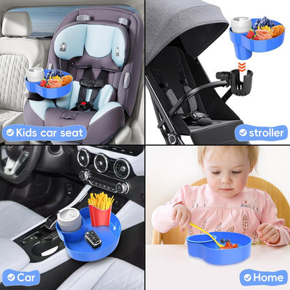 Kids Car Seat Tray, Travel Tray with Cup Holder for Toddler, Baby Car Seat Food Snack Organizer for Road Trip, Stroller snack tray travel must haves (Black 2 Packs)