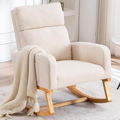 Rocking Chair Nursery - Glider Modern Accent Chairs Upholstered Nursing Rocker Padded Armchair for Indoor Living Room Bedroom Beige