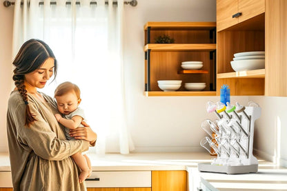 Baby Bottle Drying Rack: Large Vertical Bottle Dryer Rack Holder - Space Saving Standing Drying Rack for Baby Bottles and Pump Part Cleaning（Beige）