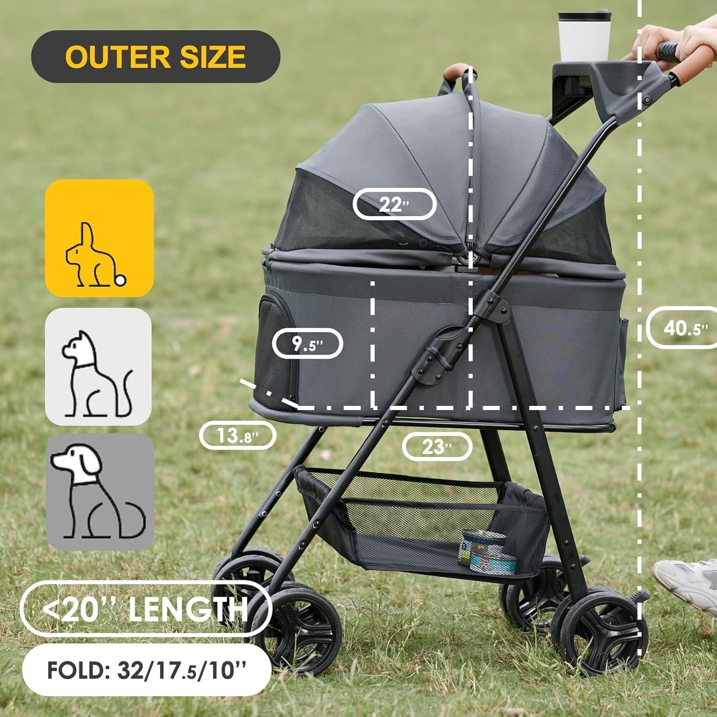 Zoosky 3 in 1 Pet Stroller with Removable Carrier, Folding Stroller for Small/Medium Dogs and Cats, Waterproof, All-Terrain, with Sun Shades, Car Seat