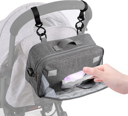 TRENDPLAY Small Diaper Bag, Mini Stroller Organizer Caddy with Wipe Pockets Caddy Parent Console with Stroller Straps Fit All Strollers, Black