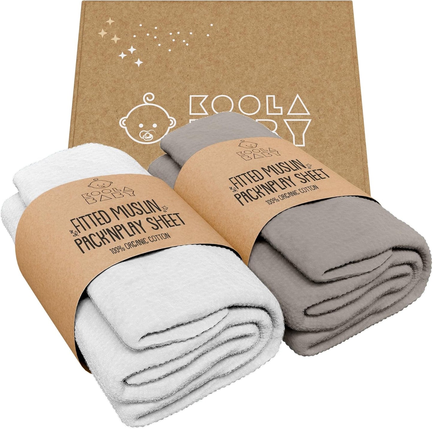 Bassinet Sheet for Bassinet Mattress - 100% Organic Jersey Knit Cotton - Snuggly Soft & Cozy Sheets Fitted for Oval Rectangle & KoolaBaby Bedside Sleeper - White & Grey 2 Pack