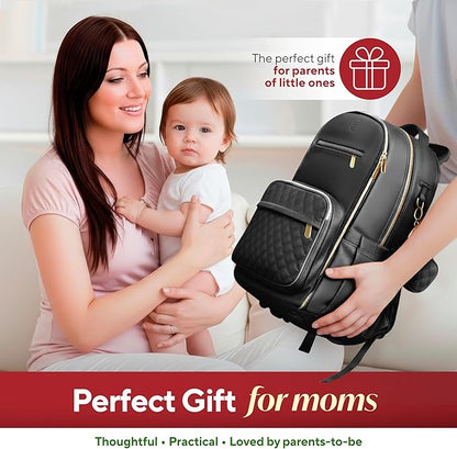 Large PU Leather Diaper Bag Backpack Set (3-Piece) – Baby Bag with Large Changing Pad, Insulated Warm/Cool Bottle Pockets Organization, Newborn Essentials Travel Gift for Mom & Dad, Best Baby Shower