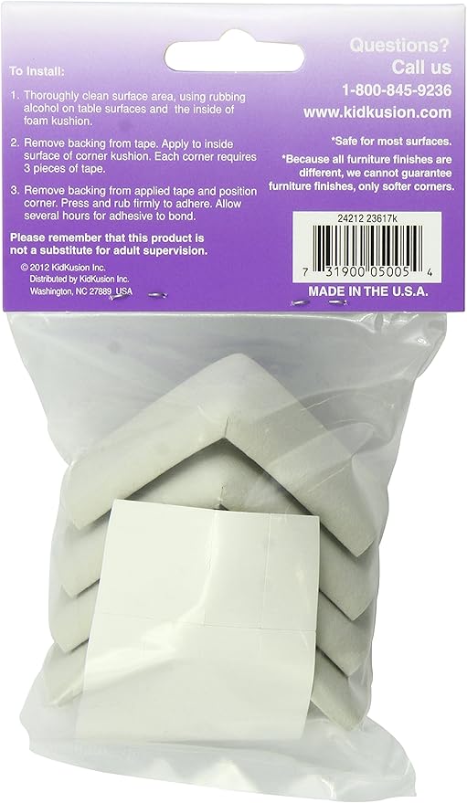 KidKusion 4- Piece Safety Corner Cushion; 4 Pack Off White; Child Proofing Corner Guard; Made in USA; Child Safety, Home Furniture Safety Bumper, Baby Proof Table Protector