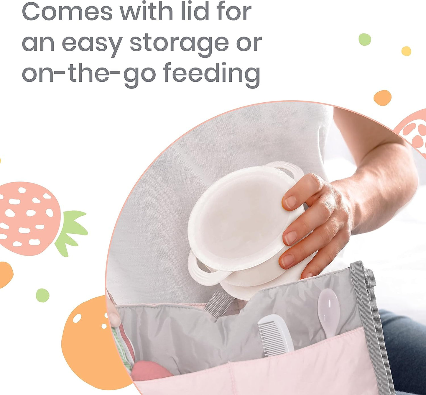 Lulyboo Silicone Baby Feeding Bowl with Handles, Lid & Spoon - Packable, Spill-Proof, Dishwasher Safe, Non-Slip Suction, for Toddlers 6+ Months (Ivory)