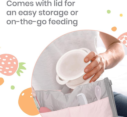 Lulyboo Silicone Baby Feeding Bowl with Handles, Lid & Spoon - Packable, Spill-Proof, Dishwasher Safe, Non-Slip Suction, for Toddlers 6+ Months (Ivory)
