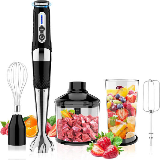 Toogel Cordless Immersion Blender, Electric Hand Blender with 21-Speed & 3-Angle Adjust, USB Rechargeable, BPA-Free & Dishwasher Safe for Baby Food, Smoothies, Soup (Grey)