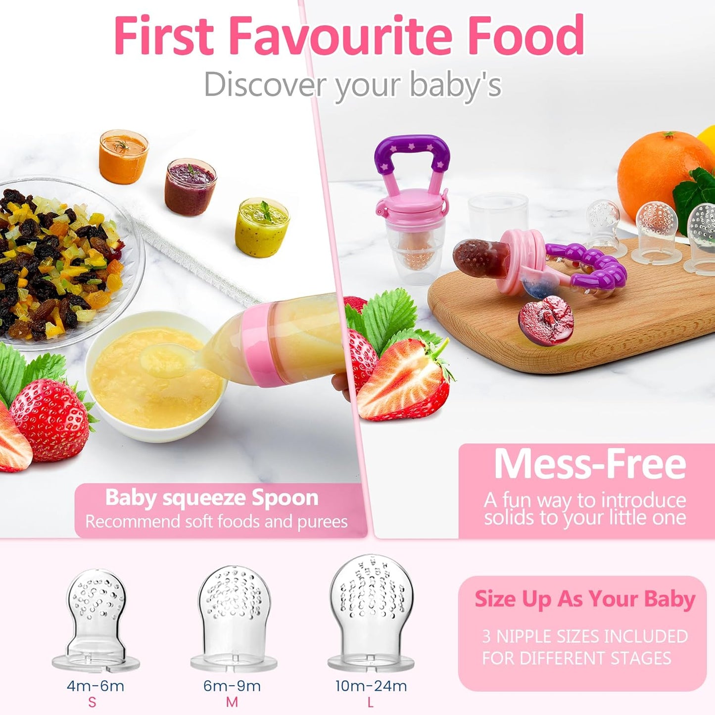 WAJIAYON Baby Fruit Feeder Pacifier | Infant Food Feeder Pacifier & Food Dispensing Spoon | Fresh Fruit Teethers for Babies | Silicone Feeder Baby,Mesh teethers for Babies Gifts for Boys and Girls