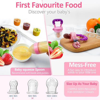 WAJIAYON Baby Fruit Feeder Pacifier | Infant Food Feeder Pacifier & Food Dispensing Spoon | Fresh Fruit Teethers for Babies | Silicone Feeder Baby,Mesh teethers for Babies Gifts for Boys and Girls