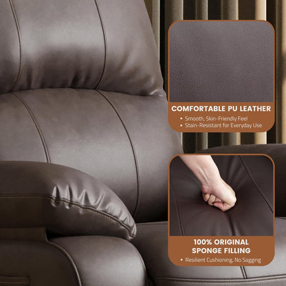 Leather Swivel Rocker Recliner Chair, Traditional Manual Chair, Upholstered Nursery Glider Rocking Recliner, Comfy Faux Leather Single Sofa with Pocket Spring for Living Room, Camel