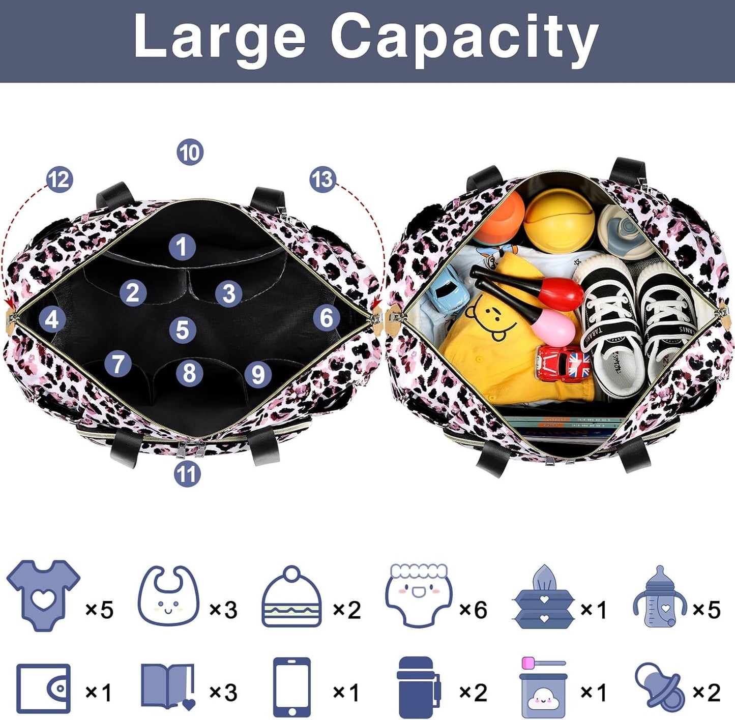 ITIEZY Diaper Bag Tote for Baby - Large Mommy Bag with Portable Changing Pad Pacifier Case, Hospital Bags Travel Baby Bag