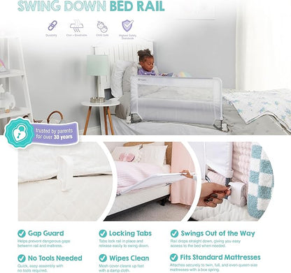 Regalo Safety Swing Down Bed Rail Guard for Toddlers, 43" Bed Safety Rail with Patented Gap Guard, Toddler Bed Rail Fits Twin, Full & Queen Beds, Guard Rail for Kids Bed, American Designed & Owned