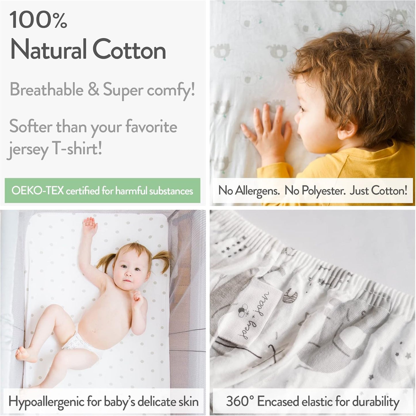 Bedside Sleeper Bassinet Sheets – Compatible with Milliard Side Sleeper – Fits 21 x 36 Mattress Without Bunching – Snuggly Soft Jersey Cotton – Grey Sheep, Stripe – 2 Pack
