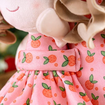 Gloveleya Toddler Backpack Baby Girl Gifts Curly Hair Plush Figures Dress Backpack Kids Backpack Curly Hair Spring Girl Fruit Section-Orange 9inches