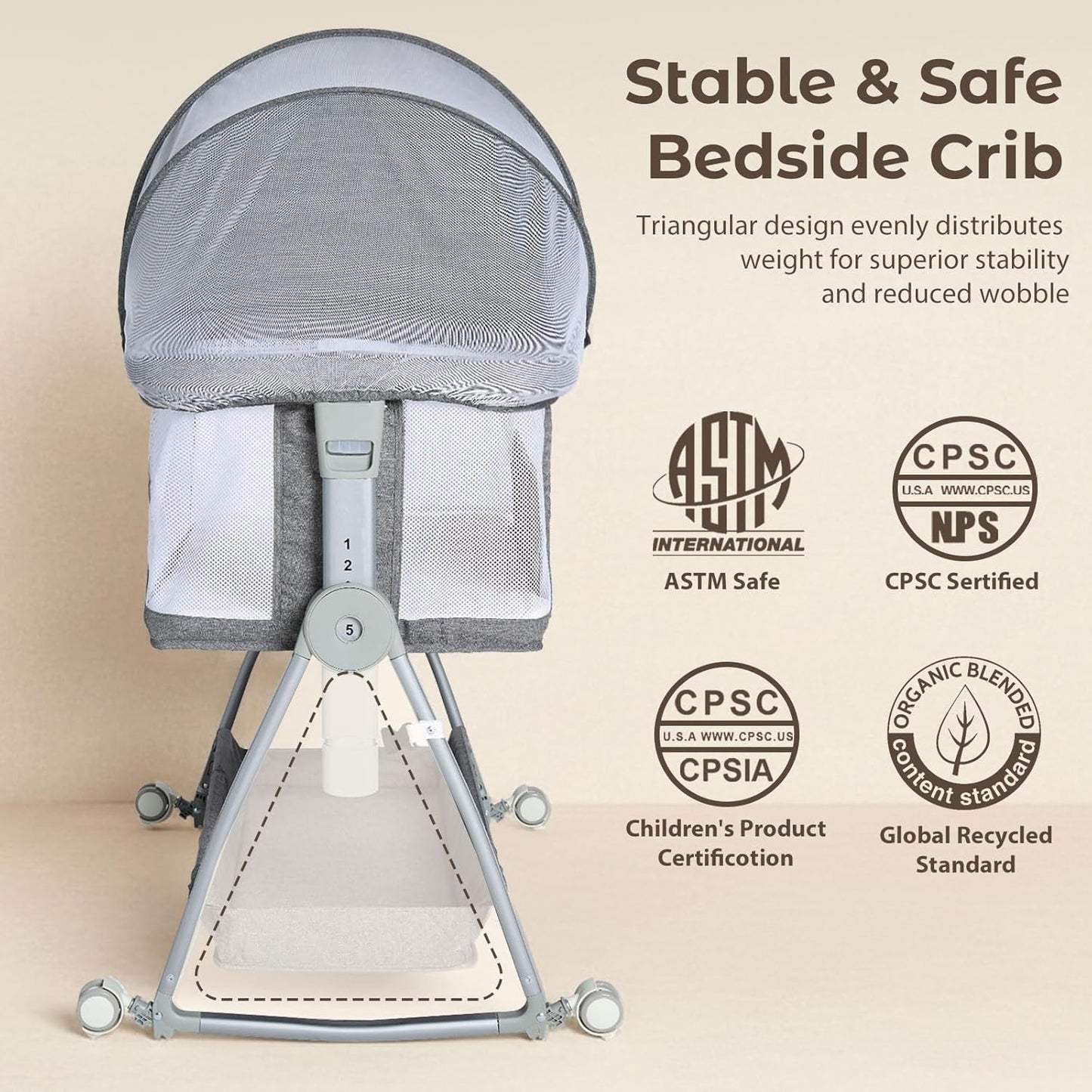 3-in-1 Baby Bassinet Bedside Sleeper with Wheels Bedside Bassinet for Newborn and Infant with Mattress and Storage Basket | Adjustable Height & Angle (13.5-18") | ASTM/CPSIA Certified (Pink)