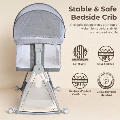 3-in-1 Baby Bassinet Bedside Sleeper with Wheels Bedside Bassinet for Newborn and Infant with Mattress and Storage Basket | Adjustable Height & Angle (13.5-18") | ASTM/CPSIA Certified (Pink)
