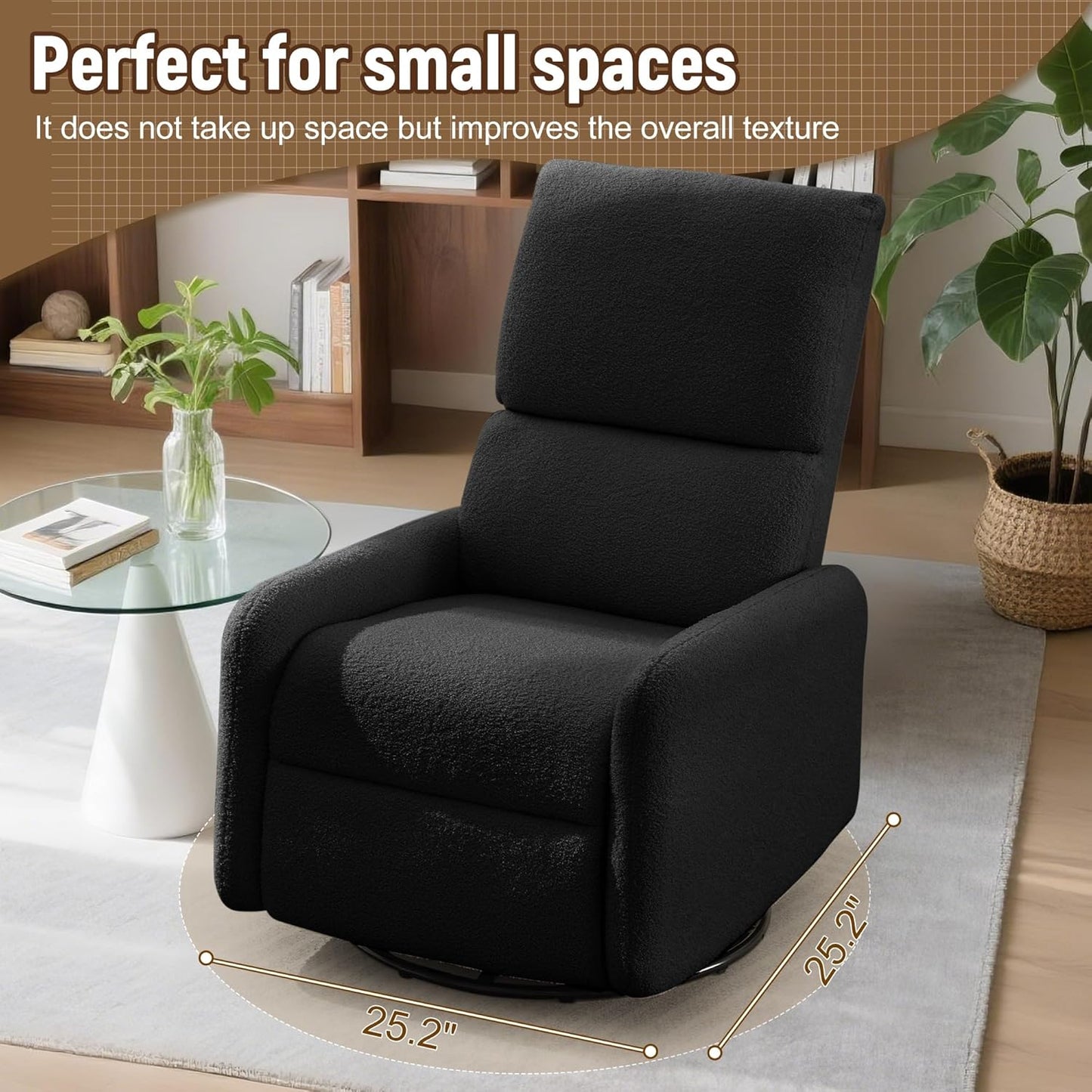 Korser 360° Rocking Chair, Nursery Rocker Chair with Side Pockets, Glider Nursing Chair with Steel Structure Base, Small Chair for Small Spaces, Sherpa Swivel Accent Chairs for Living Room, Nursing