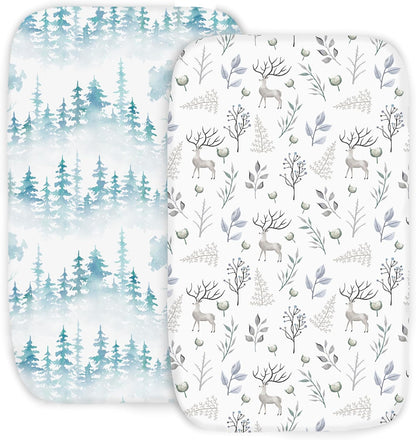 100% Organic Cotton 2 Pk Bedside Sleeper Bassinet Fitted Mattress Sheets Perfectly Compatible with Mika Micky, Baby Delight, Ronbei, Chicco, Cloud Baby, AMKE, Angelbliss, Arm's Reach. Cloud, Stripe