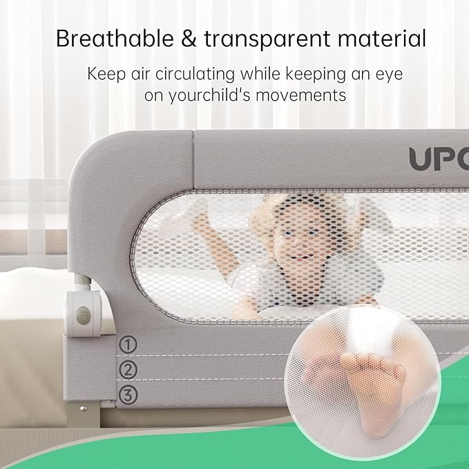 UPGOGO Folding Bed Rail for Toddlers,Baby Bed Rail Guard with Reinforced Anchor Safety System,Fit Bunk,Full Size,Queen,King,Twin(Grey,43"x23.6")