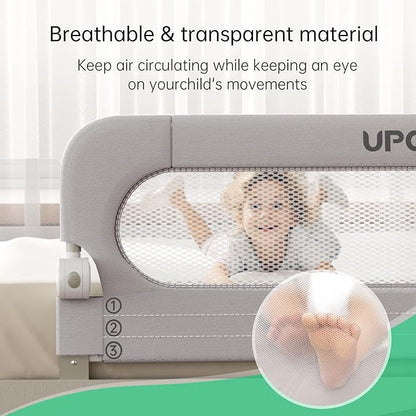 UPGOGO Folding Bed Rail for Toddlers,Baby Bed Rail Guard with Reinforced Anchor Safety System,Fit Bunk,Full Size,Queen,King,Twin(Grey,43"x23.6")