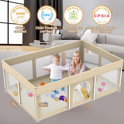 Foldable Baby Playpen 50"×50", Playard for Babies and Toddlers, Portable Safety Baby Fence Lightweight,No Installation, Indoor & Outdoor Playpen with Ocean Balls*50, Grey