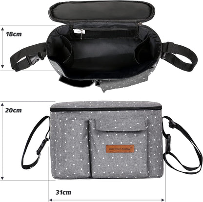 Miracle Baby Stroller Organizer Bag for Mom,Universal Stroller Storage Caddy Diaper Bag- Compatible with Most Stroller - Multifunctional Larg(Grey Star)