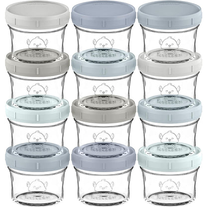 KeaBabies 12pk 4oz Glass Baby Food Containers with Lids - Leak-Proof, Microwavable Small Glass Jars, Baby Purees & Toddler Snack Storage Containers, BPA-Free, Dishwasher & Freezer Safe (Nord)