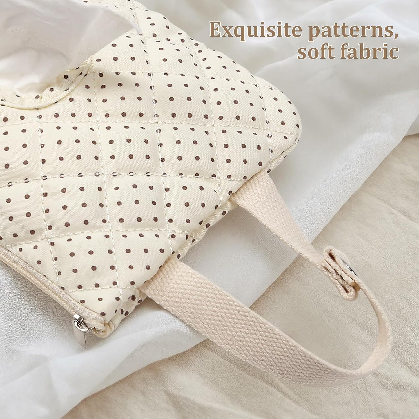 Quilted Baby Diaper and Wipes Pouch Portable Mommy Bag for Stroller Reusable Wipes Pouch with Lanyard for Casual Travel (Beige)