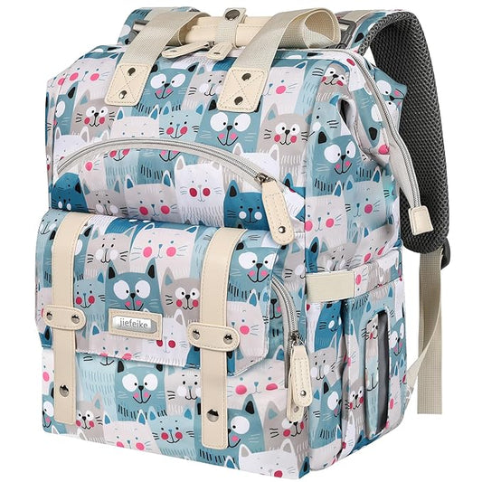 Jiefeike Diaper Bag Backpack,Baby Bags for Mom Dad Girls Boys,15.6inch Cat Dog Travel Baby Diaper Bags with Insulated Pockets RFID Anti-Theft Water-Resistant Pocket