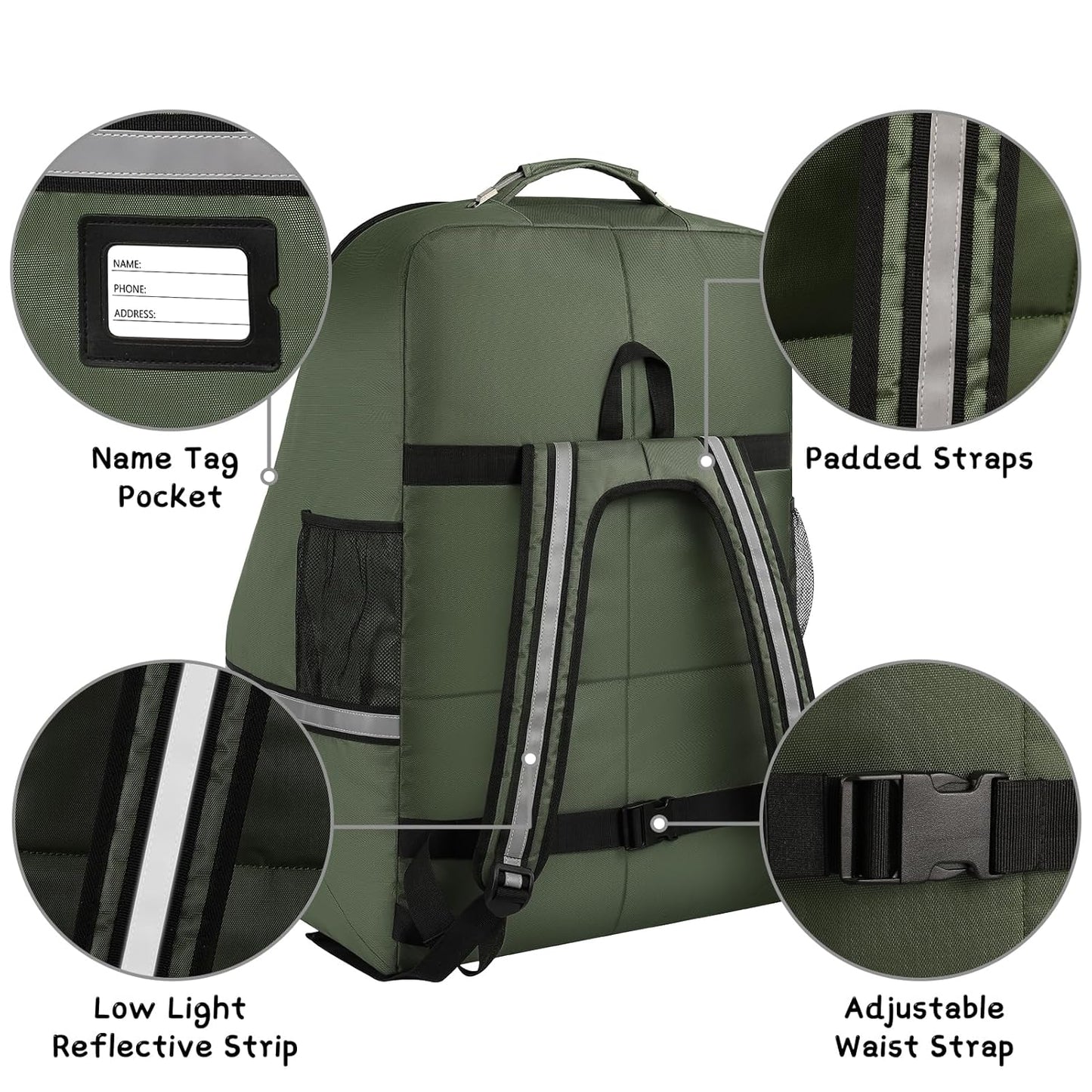Car Seat Travel Bag,Padded Car Seats Backpack with Steel Cable Handle and Reflective Stripes, Large Durable Carseat Carrier Bag,Airport Gate Check Bag,Infant Seat Travel Bag with Shoulder Strap,Black