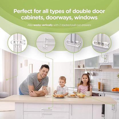 Sliding Cabinet Locks (4-Pack) 8 inch, Multi-Purpose Child Safety Lock by Skyla Homes - No Tools or Drilling Required, Best for Baby Proofing, Strong ABS Free Plastic Knob Cover