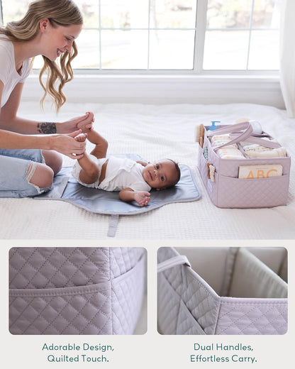 Lily Miles Baby Diaper Caddy Organizer, Quilted Nursery Storage Basket for Newborn Essentials and Diaper Changing Station, Gift for Baby Shower and Registry Must-Have (Willow Green)