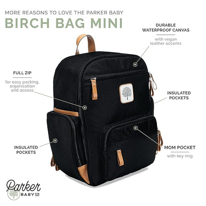 Parker Baby Co. Diaper Backpack - Full Zip Diaper Bag with Insulated Pockets - Black