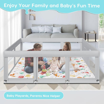 Fshibila 74" ×50" Large Baby Playpen, Baby Playard for Babies and Toddlers, Baby Fence Play Pens for Indoor & Outdoor, Sturdy Safety Play Yard with Soft Breathable Mesh, Anti-Fall, Grey
