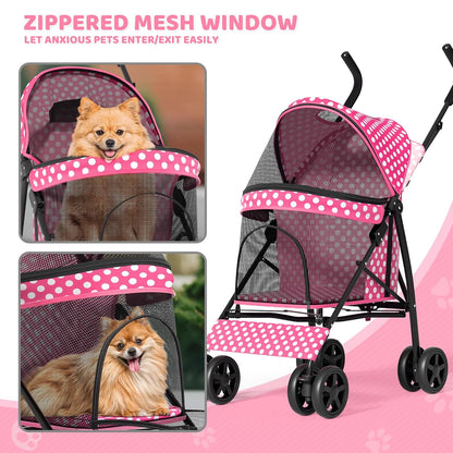 Magshion Compact Pet Stroller for Small-Medium Dogs/Cats up to 22lbs, 4-Wheel Lightweight Umbrella Shaped Portable Puppy Travel Jogger with Breathable Mesh, Cup Holder & Rear Storage, Black