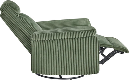 KISLOT Swivel Rocker Recliner for Adults, Corduroy 360 Degree Swivel Glider Recliner Manual 3-Position Adjustable Easy Assembly for Small Space Living Room Nursery Bedroom