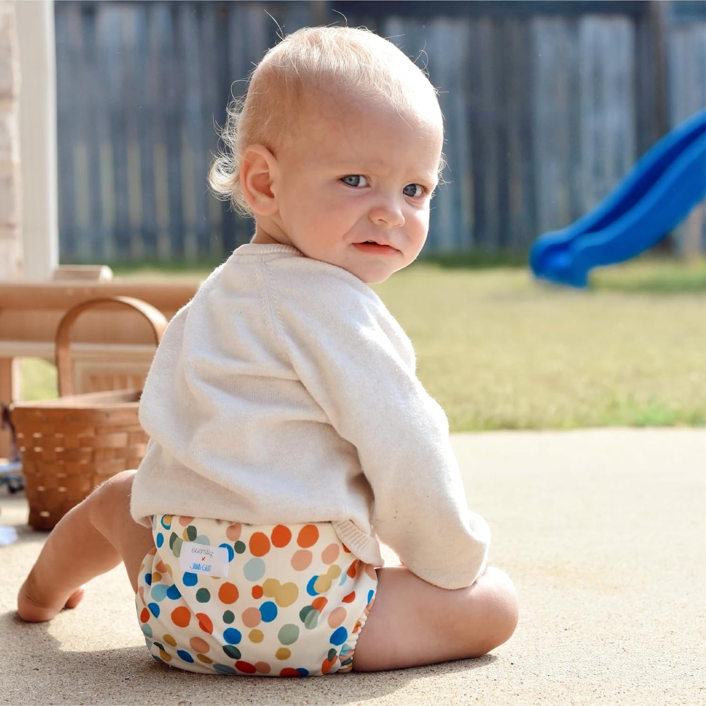 Esembly Cloth Diaper Cover - Reusable Swim Diaper, Waterproof, Breathable - Adjustable Outer Layer Over Absorbent Inner for Blowout Protection - Sea Glass, Size 2 (18-35lbs)