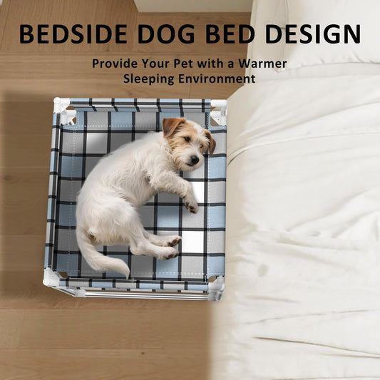 Bedside Window Pet Cat Bed - Dog Bed with Guardrail Extension Attached to Human Bed Height Elevated Dogs Cats Window Perch Bedside Dog Cot Sleeper Hammock Furniture Pet Beds (34'' x 20'' x 24'')