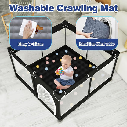 Grobeybees Playpen for Babies and Toddlers, Small Baby Playpen, Playard with Bag, Indoor & Outdoor Play Pen, Sturdy Safety Baby Play Yard with Soft Breathable Mesh(Black, 36x36 inches)