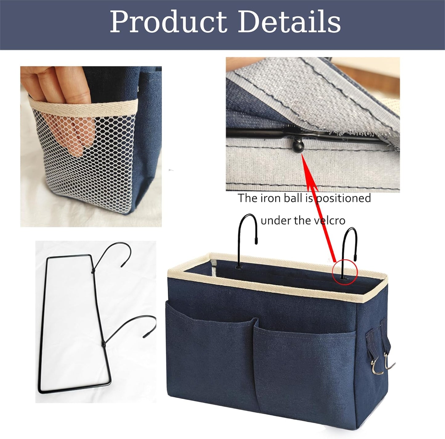 Bedside Caddy Organizer/Bedside Hanging Storage Bag Multi-Function Caddy for Bunk bed Hospital Beds Dorm Bed Rails, Holders Books Glasses Phones Magazine(White)
