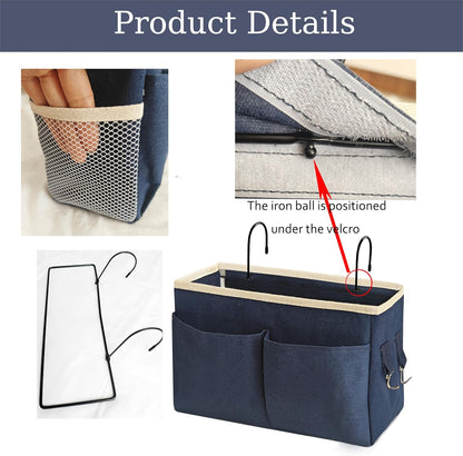 Bedside Caddy Organizer/Bedside Hanging Storage Bag Multi-Function Caddy for Bunk bed Hospital Beds Dorm Bed Rails, Holders Books Glasses Phones Magazine(White)